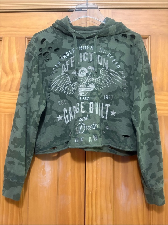 Affliction Tops - Affliction Olive Green Graphic Hoodie with Skull Emblem Size Small EUC